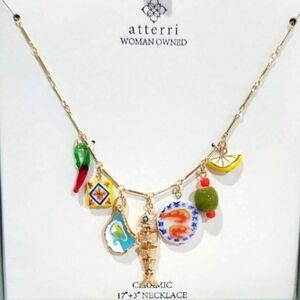 Atterri Tapas Oyster, Fish, Olive, Lemon, ShrimpChili Pepper Charm Necklace BNIB